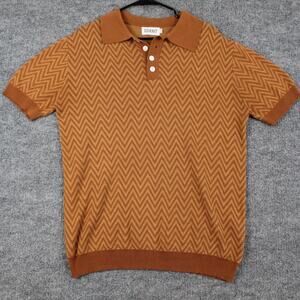 Oxknit Polo Men Large Mod Knit Retro Shirt Short Sleeve Knit Orange Preppy